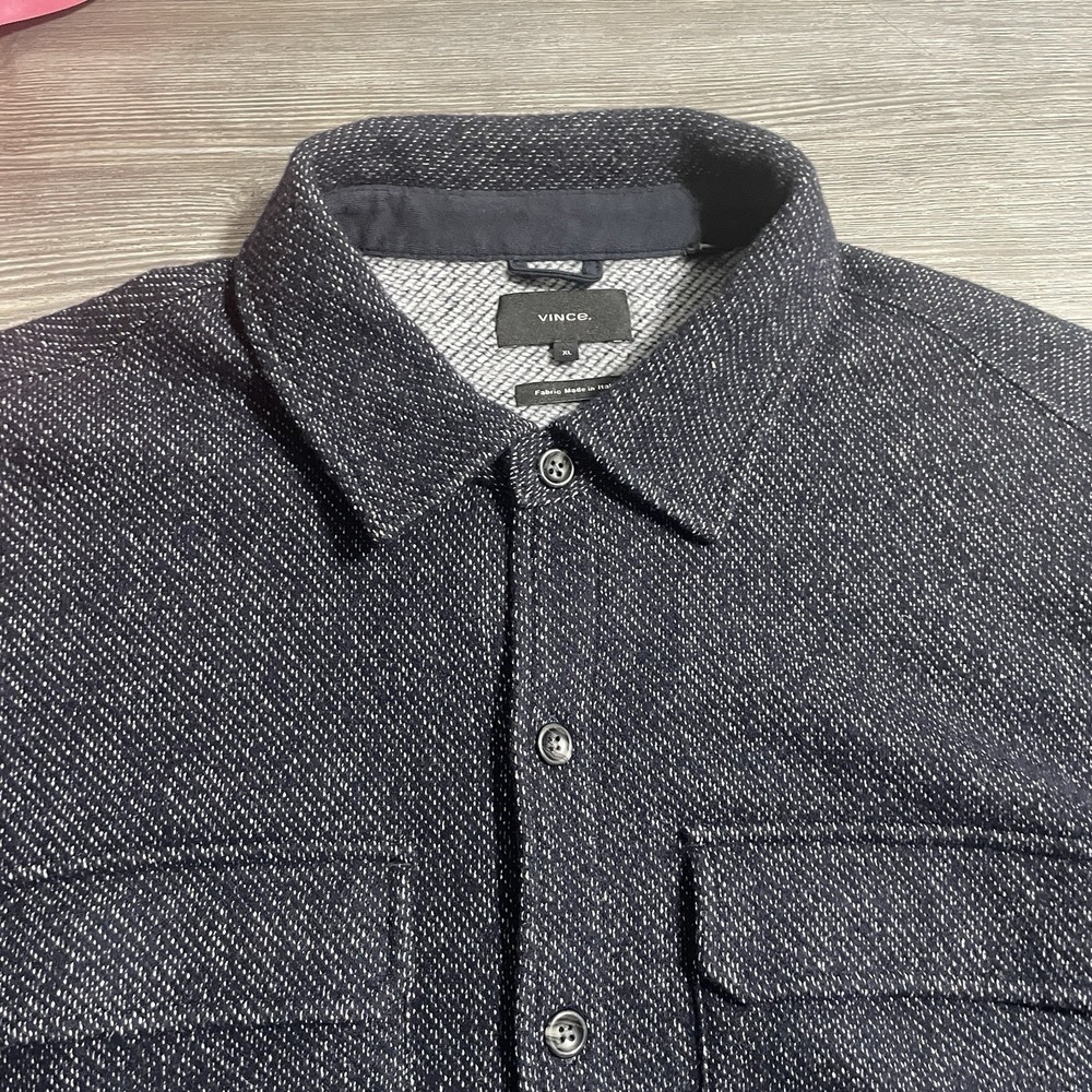 EUC VINCE. Mens Sz XL Heather Navy Wool Blend Flannel Overshirt 4-Pocket - Picture 4 of 11